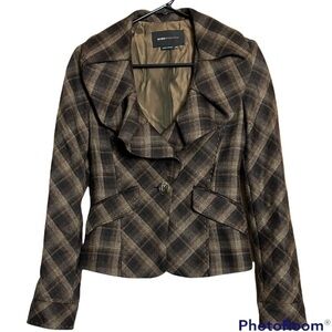 BCBG Maxazria Plaid Ruffle Blazer XS